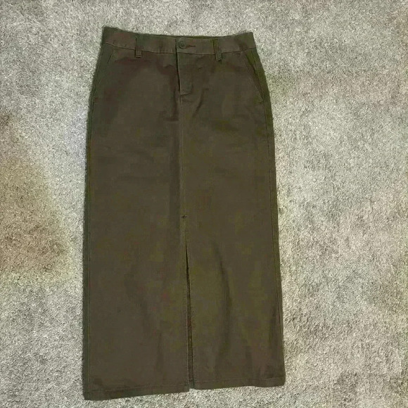 Vintage Gap Hutton Y2K 90s 00s Brown Midi Skirt with Slit Size 1 100% Cotton - Picture 1 of 8
